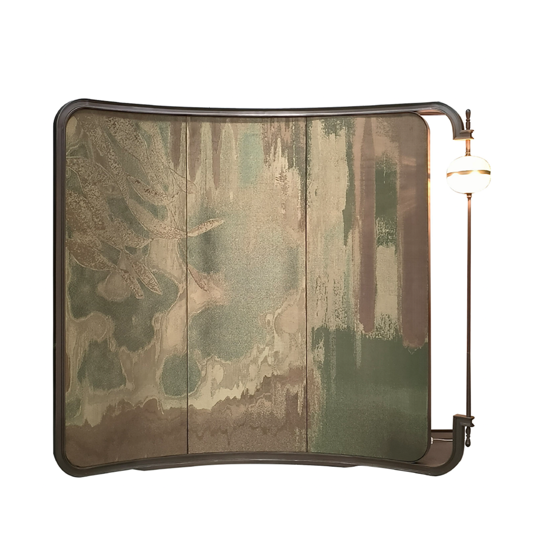 Hand-Painted Silk Partition with Lighting