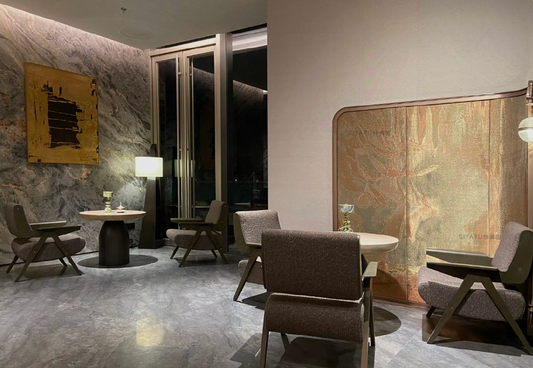 Hand-Painted Silk Partition with Lighting